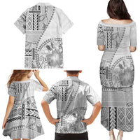 Samoa Siapo Elegant Family Matching Puletasi and Hawaiian Shirt Hibiscus White Motifs LT05 - Polynesian Pride