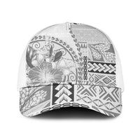 Samoa Siapo Elegant Mesh Trucker Cap Hibiscus White Motifs - Polynesian Pride