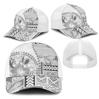 Samoa Siapo Elegant Mesh Trucker Cap Hibiscus White Motifs - Polynesian Pride