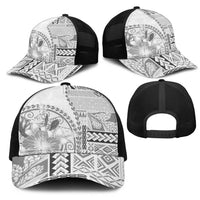 Samoa Siapo Elegant Mesh Trucker Cap Hibiscus White Motifs - Polynesian Pride