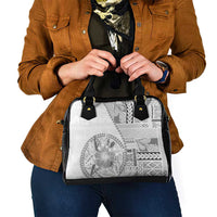 Samoa Siapo Elegant Shoulder Handbag Hibiscus White Motifs - Polynesian Pride