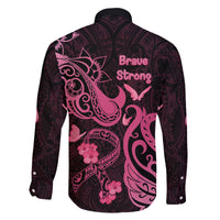 Breast Cancer Awareness Family Matching Off Shoulder Long Sleeve Dress and Hawaiian Shirt Ribbon Polynesian Pattern Black Version LT05 - Polynesian Pride