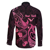 Personalized Breast Cancer Awareness Family Matching Off Shoulder Maxi Dress and Hawaiian Shirt Ribbon Polynesian Pattern Black Version LT05 - Polynesian Pride