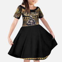 Polynesia Veterans Day Family Matching Off The Shoulder Long Sleeve Dress and Hawaiian Shirt Thank You Veterans Polynesian Pattern LT05 Daughter's Dress Gold - Polynesian Pride