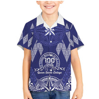 Personalised Queen Salote College Centenary Family Matching Mermaid Dress and Hawaiian Shirt Tongan Kupesi Pattern LT05 Son's Shirt Navy - Polynesian Pride