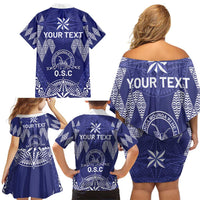 Personalised Queen Salote College Centenary Family Matching Off Shoulder Short Dress and Hawaiian Shirt Tongan Kupesi Pattern LT05 - Polynesian Pride
