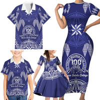 Personalised Queen Salote College Centenary Family Matching Short Sleeve Bodycon Dress and Hawaiian Shirt Tongan Kupesi Pattern LT05 - Polynesian Pride