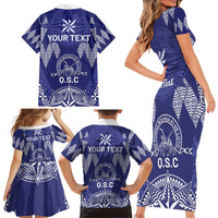 Personalised Queen Salote College Centenary Family Matching Short Sleeve Bodycon Dress and Hawaiian Shirt Tongan Kupesi Pattern LT05 - Polynesian Pride