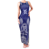 Personalised Queen Salote College Centenary Family Matching Tank Maxi Dress and Hawaiian Shirt Tongan Kupesi Pattern LT05 Mom's Dress Navy - Polynesian Pride