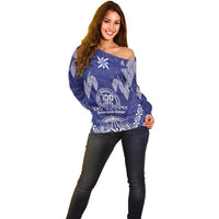 Personalised Queen Salote College Centenary Off Shoulder Sweater Tongan Kupesi Pattern - Polynesian Pride