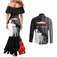Pearl Harbor Remembrance Day Couples Matching Mermaid Dress and Long Sleeve Button Shirt USS Arizona In Memory With Polynesian Pattern LT05 - Polynesian Pride