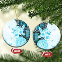 Fiji Ceramic Ornament Masi Tapa Pattern Blue LT05 Circle Blue - Polynesian Pride