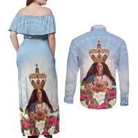 Guam Patroness Couples Matching Off Shoulder Maxi Dress and Long Sleeve Button Shirt The Legend Santa Marian Kamalen LT05 - Polynesian Pride