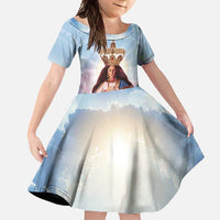 Guam Patroness Family Matching Short Sleeve Bodycon Dress and Hawaiian Shirt The Legend Santa Marian Kamalen LT05 Daughter's Dress Blue - Polynesian Pride