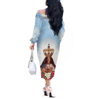 Guam Patroness Off The Shoulder Long Sleeve Dress The Legend Santa Marian Kamalen LT05 - Polynesian Pride