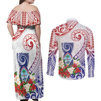 Happy Guam Santa Marian Kamalen Day Couples Matching Off Shoulder Maxi Dress and Long Sleeve Button Shirt LT05 - Polynesian Pride
