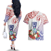 Happy Guam Santa Marian Kamalen Day Couples Matching Off The Shoulder Long Sleeve Dress and Hawaiian Shirt LT05 - Polynesian Pride