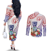 Happy Guam Santa Marian Kamalen Day Couples Matching Off The Shoulder Long Sleeve Dress and Long Sleeve Button Shirt LT05 - Polynesian Pride
