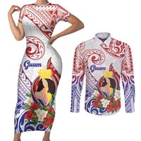 Happy Guam Santa Marian Kamalen Day Couples Matching Short Sleeve Bodycon Dress and Long Sleeve Button Shirt LT05 White - Polynesian Pride