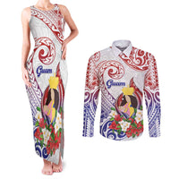 Happy Guam Santa Marian Kamalen Day Couples Matching Tank Maxi Dress and Long Sleeve Button Shirt LT05 White - Polynesian Pride