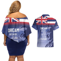 Hawaii MLK Day Couples Matching Off Shoulder Short Dress and Hawaiian Shirt