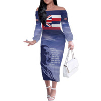 Hawaii MLK Day Family Matching Off The Shoulder Long Sleeve Dress and Hawaiian Shirt LT05 Mom's Dress Blue - Polynesian Pride