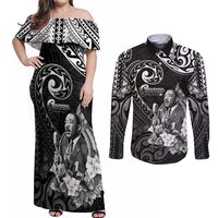 Guam MLK Day Couples Matching Off Shoulder Maxi Dress and Long Sleeve Button Shirt The Legacy Of MLK LT05 Black - Polynesian Pride