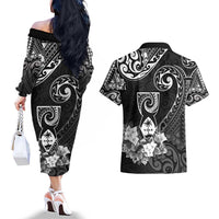 Guam MLK Day Couples Matching Off The Shoulder Long Sleeve Dress and Hawaiian Shirt The Legacy Of MLK LT05 - Polynesian Pride