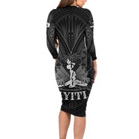 Haiti 1804 Family Matching Long Sleeve Bodycon Dress and Hawaiian Shirt Polynesian Silver Neg Maron LT05 - Polynesian Pride