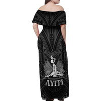 Haiti 1804 Family Matching Off Shoulder Maxi Dress and Hawaiian Shirt Polynesian Silver Neg Maron LT05 - Polynesian Pride
