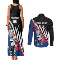 Custom New Zealand Auckland Cricket Couples Matching Tank Maxi Dress and Long Sleeve Button Shirt With Maori Pattern LT05 - Polynesian Pride