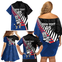 Custom New Zealand Auckland Cricket Family Matching Off Shoulder Short Dress and Hawaiian Shirt With Maori Pattern LT05 - Polynesian Pride