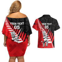Custom New Zealand Canterbury Cricket Couples Matching Off Shoulder Short Dress and Hawaiian Shirt With Maori Pattern LT05 - Polynesian Pride