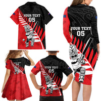 Custom New Zealand Canterbury Cricket Family Matching Long Sleeve Bodycon Dress and Hawaiian Shirt With Maori Pattern LT05 - Polynesian Pride