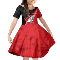 Custom New Zealand Canterbury Cricket Family Matching Tank Maxi Dress and Hawaiian Shirt With Maori Pattern LT05 Daughter's Dress Red - Polynesian Pride