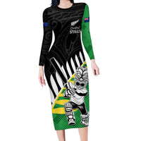 Custom New Zealand Central Districts Cricket Family Matching Long Sleeve Bodycon Dress and Hawaiian Shirt With Maori Pattern LT05 Mom's Dress Green - Polynesian Pride