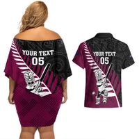 Custom New Zealand Northern Districts Cricket Couples Matching Off Shoulder Short Dress and Hawaiian Shirt With Maori Pattern LT05 - Polynesian Pride