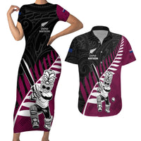 Custom New Zealand Northern Districts Cricket Couples Matching Short Sleeve Bodycon Dress and Hawaiian Shirt With Maori Pattern LT05 Maroon - Polynesian Pride