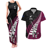 Custom New Zealand Northern Districts Cricket Couples Matching Tank Maxi Dress and Hawaiian Shirt With Maori Pattern LT05 Maroon - Polynesian Pride
