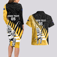 Custom New Zealand Wellington Cricket Couples Matching Long Sleeve Bodycon Dress and Hawaiian Shirt With Maori Pattern LT05 - Polynesian Pride