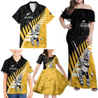 Custom New Zealand Wellington Cricket Family Matching Off Shoulder Maxi Dress and Hawaiian Shirt With Maori Pattern LT05 - Polynesian Pride