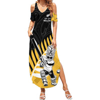 Custom New Zealand Wellington Cricket Family Matching Summer Maxi Dress and Hawaiian Shirt With Maori Pattern LT05 Mom's Dress Yellow - Polynesian Pride