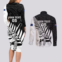 Custom New Zealand Cricket Couples Matching Long Sleeve Bodycon Dress and Long Sleeve Button Shirt With Maori Pattern LT05 - Polynesian Pride