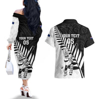 Custom New Zealand Cricket Couples Matching Off The Shoulder Long Sleeve Dress and Hawaiian Shirt With Maori Pattern LT05 - Polynesian Pride