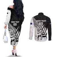 Custom New Zealand Cricket Couples Matching Off The Shoulder Long Sleeve Dress and Long Sleeve Button Shirt With Maori Pattern LT05 - Polynesian Pride