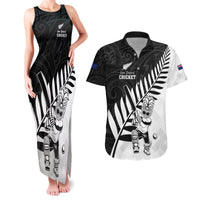 Custom New Zealand Cricket Couples Matching Tank Maxi Dress and Hawaiian Shirt With Maori Pattern LT05 Black - Polynesian Pride