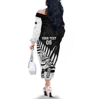Custom New Zealand Cricket Family Matching Off The Shoulder Long Sleeve Dress and Hawaiian Shirt With Maori Pattern LT05 - Polynesian Pride