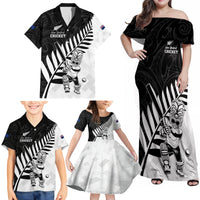 Custom New Zealand Cricket Family Matching Off Shoulder Maxi Dress and Hawaiian Shirt With Maori Pattern LT05 - Polynesian Pride