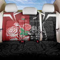 New Zealand And England Rugby Back Car Seat Cover Maori Tiki With Red Rose Together LT05 One Size Red - Polynesian Pride