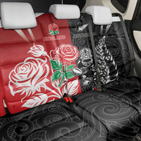 New Zealand And England Rugby Back Car Seat Cover Maori Tiki With Red Rose Together LT05 - Polynesian Pride